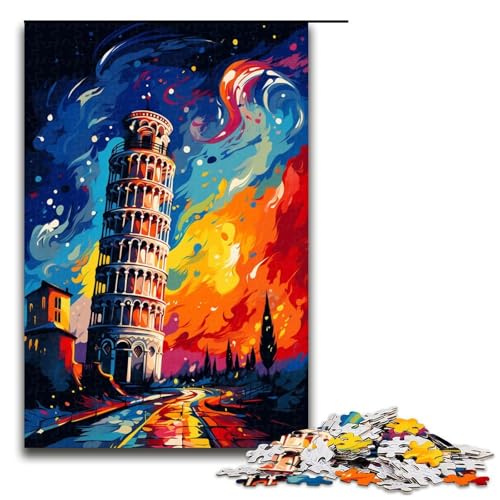 Puzzle für Erwachsene 1000 Teile Der Schiefe Turm von Pisa ist von Spritzern umgeben Stilvolles Puzzle Jedes Teil ist einzigartig Anspruchsvolles Familienspaßspiel 75 x 50 cm von QSYFNBZL