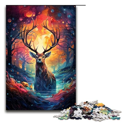 Puzzle für Erwachsene 1000 Teile Die farbenfrohe Psychedelia der Sternennacht Hirsch Puzzle für Erwachsene Holzspiele für die ganze Familie Weihnachts und Geburtstagsgeschenke 75 x 50 cm von QSYFNBZL