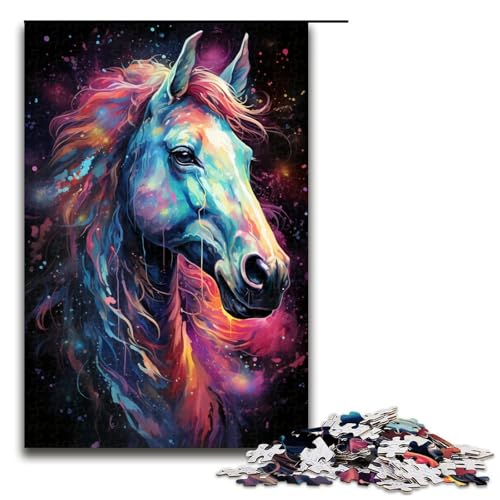 Puzzle für Erwachsene 1000 Teile Die farbenfrohe Psychedelia des Galaxie Pferdes Puzzle für Erwachsene Holzspiele für die ganze Familie Weihnachts und Geburtstagsgeschenke 75 x 50 cm von QSYFNBZL
