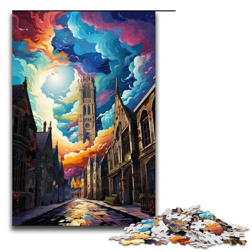 Puzzle für Erwachsene 1000 Teile Die farbenfrohe Psychedelia des Glockenturms von Gent Puzzle für Erwachsene Holzspiele für die ganze Familie Weihnachts und Geburtstagsgeschenke 75 x 50 cm von QSYFNBZL