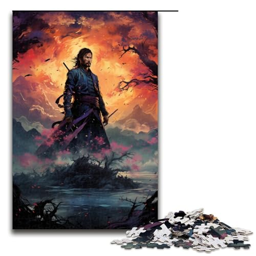 Puzzle für Erwachsene 1000 Teile Die farbenfrohe Psychedelia des Sonnenuntergangs Samurai Puzzles Spielspielzeug lustig 75 x 50 cm von QSYFNBZL