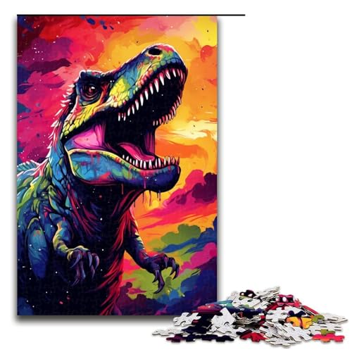 Puzzle für Erwachsene 1000 Teile Dinosaurier sind von Spritzern umgeben Viele Bunte Puzzleteile jedes Teil ist einzigartig Anspruchsvolles Familienspiel 75 x 50 cm von QSYFNBZL