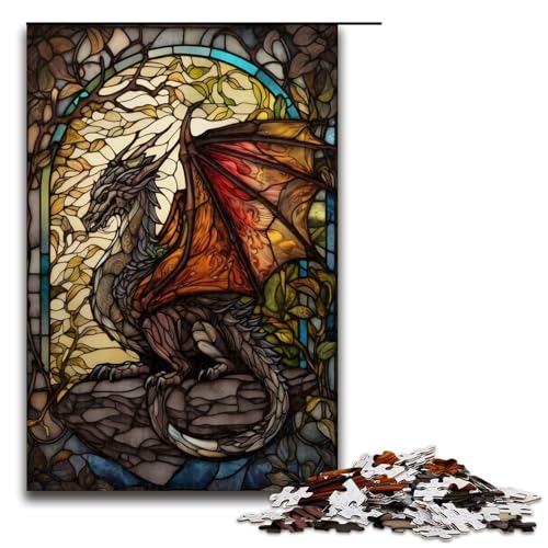 Puzzle für Erwachsene 1000 Teile Drache in einem Glasspielzeug intellektuelles Spiel ganze Familie 75 x 50 cm von QSYFNBZL