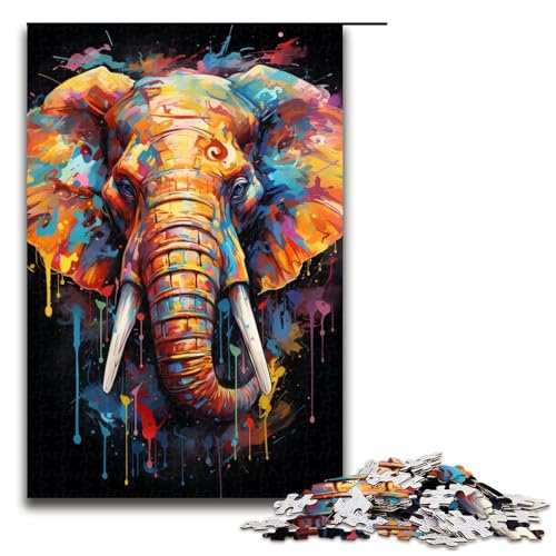 Puzzle für Erwachsene 1000 Teile Elefant farbenfrohes psychedelisches Puzzle jedes Teil ist einzigartig anspruchsvolles Familienspiel 75 x 50 cm von QSYFNBZL
