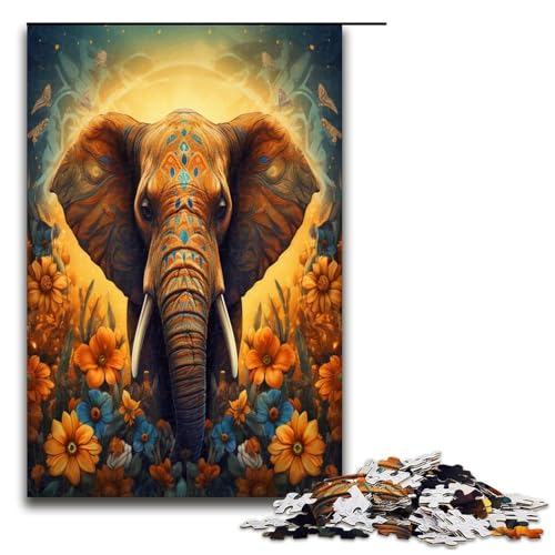 Puzzle für Erwachsene 1000 Teile Elefant in Einer Sonnenblume Puzzle für Erwachsene Holzspiele für die ganze Familie Weihnachts und Geburtstagsgeschenke 1000 Teile von QSYFNBZL