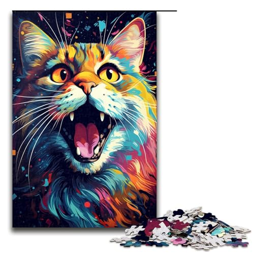 Puzzle für Erwachsene 1000 Teile Fantasie farbenfrohe schöne Katze unmögliches Puzzle Familienspiel Stressabbau schwierige Herausforderung 75 x 50 cm von QSYFNBZL