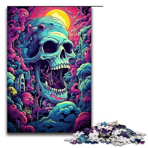Puzzle für Erwachsene 1000 Teile Fantasy Puzzle mit lila Totenkopf Spielspielzeug lustig 75 x 50 cm von QSYFNBZL