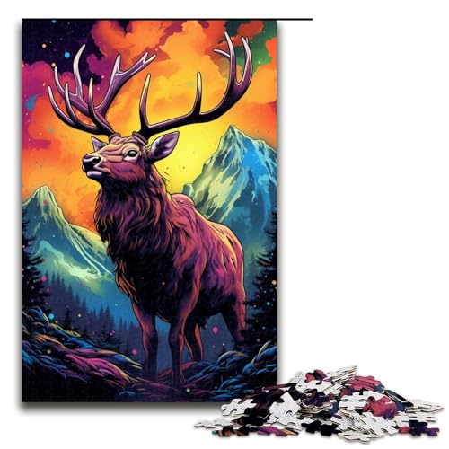 Puzzle für Erwachsene 1000 Teile Farbgemälde eines Elchs Puzzle für Lernspiele Herausforderungsspielzeug einzigartige Heimdekoration und Geschenke 75 x 50 cm von QSYFNBZL