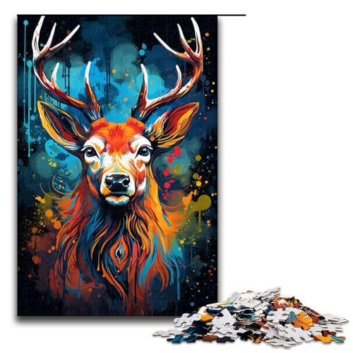 Puzzle für Erwachsene 1000 Teile Farbmalerei Hirsch Puzzle für Kinder Holzpuzzle dekomprimierendes intellektuelles Lernspielzeug 75 x 50 cm Puzzle für Erwachsene 1000 Teile Farbmalerei Hirsch Puzzle für Kinder Holzpuzzle dekomprimierendes intellektuelles Lernspielzeug 75 x 50 cm von QSYFNBZL