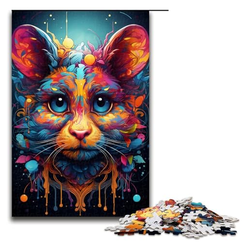 Puzzle für Erwachsene 1000 Teile Gemälde Bunte Maus Kunstpuzzle für Erwachsene Holzspiele für die ganze Familie Weihnachts und Geburtstagsgeschenke 75 x 50 cm von QSYFNBZL