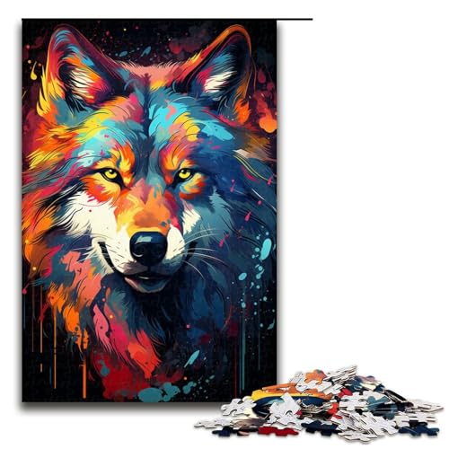 Puzzle für Erwachsene 1000 Teile Gemälde Farbe Wolf Heimdekoration Puzzle Spielzeug Geschenk für die ganze Familie 75 x 50 cm von QSYFNBZL
