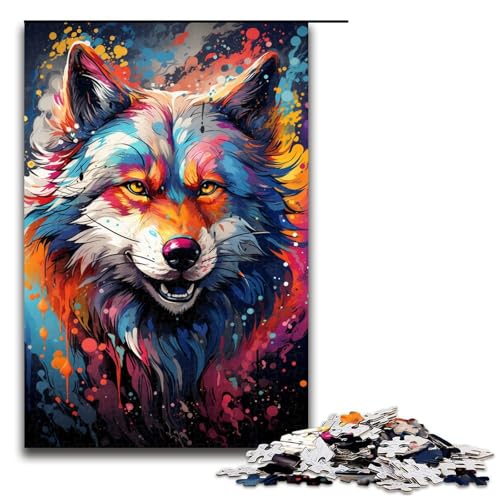 Puzzle für Erwachsene 1000 Teile Gemälde Farbe Wolf Heimdekoration Puzzle Spielzeug Geschenk für die ganze Familie 75 x 50 cm von QSYFNBZL