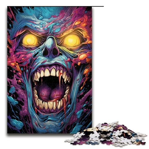 Puzzle für Erwachsene 1000 Teile Gemälde bunter böser Totenkopf Familienspaß Puzzle tolles Geschenk für Teenager ab 14 Jahren 75 x 50 cm von QSYFNBZL