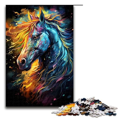Puzzle für Erwachsene 1000 Teile Gemälde von bunten Pferden Familienspaß Puzzle tolles Geschenk für Teenager ab 14 Jahren 75 x 50 cm von QSYFNBZL