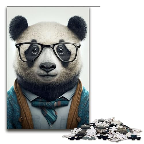 Puzzle für Erwachsene 1000 Teile Hipster Panda in Kleidung Puzzlespiel Spielzeug lustig 75 x 50 cm von QSYFNBZL