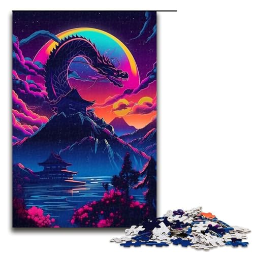 Puzzle für Erwachsene 1000 Teile Japanisches buntes Drachen Puzzle Geburtstagsgeschenk für Teenager ab 14 Jahren 75 x 50 cm von QSYFNBZL