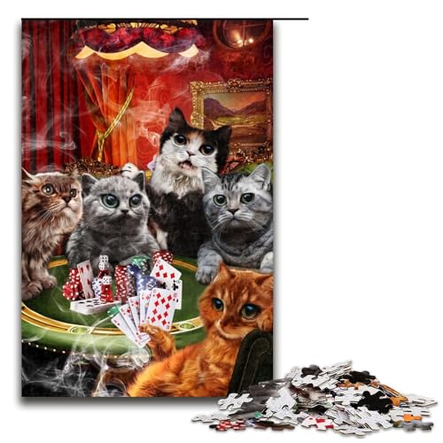 Puzzle für Erwachsene 1000 Teile Katze spielt Pokerspiel Puzzle für Kinder Holzpuzzle dekomprimierendes intellektuelles Lernspielzeug 75 x 50 cm von QSYFNBZL