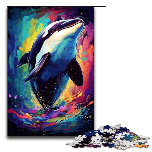 Puzzle für Erwachsene 1000 Teile Killerwal ist von Spritzern umgeben im Stil Puzzle für Erwachsene Holz Familienspiele Weihnachts und Geburtstagsgeschenke 75 x 50 cm von QSYFNBZL