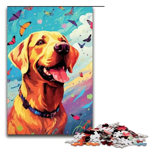 Puzzle für Erwachsene 1000 Teile Labradore und Schmetterlinge Schmetterling und Schmetterling Holzpuzzle Lernspielzeug Familienspiele 75 x 50 cm von QSYFNBZL