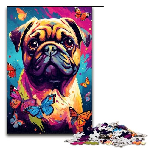 Puzzle für Erwachsene 1000 Teile Möpse und Schmetterlinge und Schmetterling und Schmetterling unmögliches Puzzle Familienspiel Stressabbau schwierige Herausforderung 75 x 50 cm von QSYFNBZL