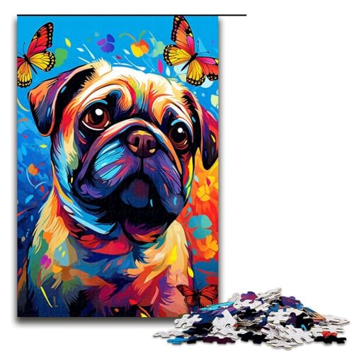 Puzzle für Erwachsene 1000 Teile Möpse und Schmetterlinge und Schmetterlinge Puzzle Lernspiele für Zuhause DIY Spielzeug tolles Geschenk für Spiele 75 x 50 cm von QSYFNBZL