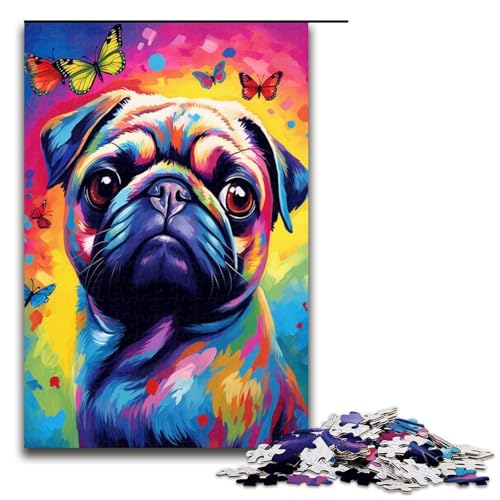 Puzzle für Erwachsene 1000 Teile Mops und Schmetterlinge und Schmetterling und Schmetterlingspuzzle Geburtstagsgeschenk für Teenager ab 14 Jahren 75 x 50 cm von QSYFNBZL
