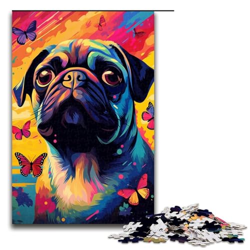Puzzle für Erwachsene 1000 Teile Mops und Schmetterlinge und Schmetterling und Schmetterlingspuzzle für Erwachsene Holz Familienspiele Weihnachts und Geburtstagsgeschenke 75 x 50 cm von QSYFNBZL