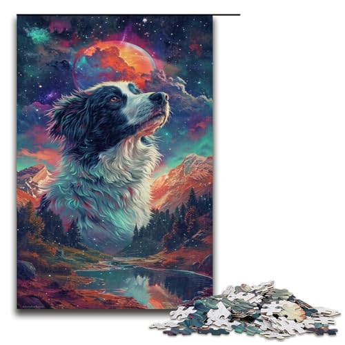 Puzzle für Erwachsene 1000 Teile Psychedelischer Border Collie in den Bergen Puzzle für Erwachsene Holzspiele für die ganze Familie Weihnachts und Geburtstagsgeschenke 1000 Teile von QSYFNBZL