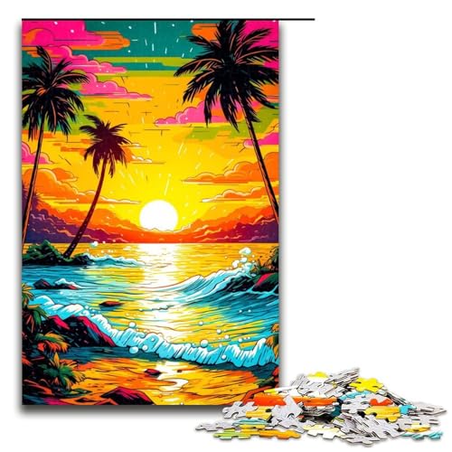 Puzzle für Erwachsene 1000 Teile Retro Strand Sonnenuntergang unmögliches Puzzle Familienspiel Stressabbau schwierige Herausforderung 75 x 50 cm von QSYFNBZL