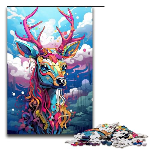 Puzzle für Erwachsene 1000 Teile Roboterhirsch von SplattersLots of Thick Coloured Clouds Holzpuzzle Lernspielzeug Familienspiele 75 x 50 cm von QSYFNBZL