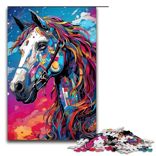 Puzzle für Erwachsene 1000 Teile Roboterpferd von SplattersLots Dickes farbiges Wolken Puzzle für Lernspiele Herausforderungsspielzeug einzigartige Heimdekoration und Geschenke 75 x 50 cm von QSYFNBZL