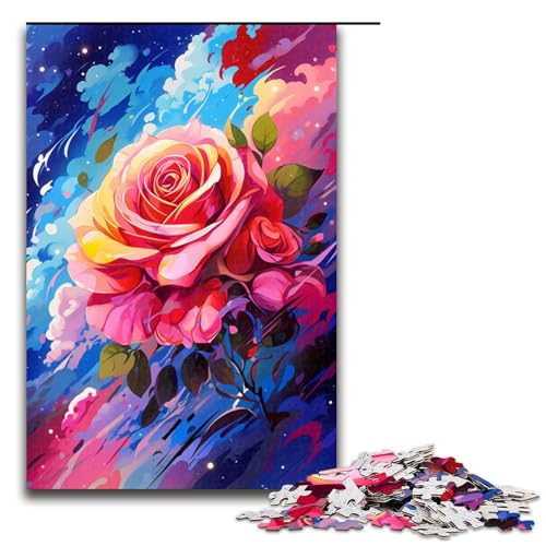 Puzzle für Erwachsene 1000 Teile Rose ist von Spritzern umgeben viele Bunte Puzzles Lernspiele für Zuhause DIY Spielzeug tolles Geschenk für Spiele 1000 Teile von QSYFNBZL