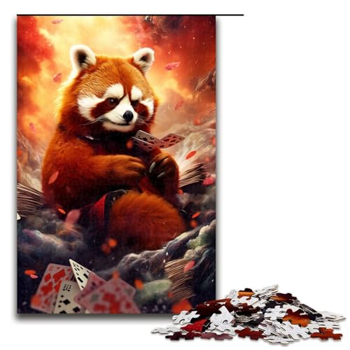 Puzzle für Erwachsene 1000 Teile Roter Panda spielt Poker von Splatters Viele Dicke Farbpuzzles Spiele Spielzeug Geschenk geeignet als Schreibtischdekoration 75 x 50 cm von QSYFNBZL
