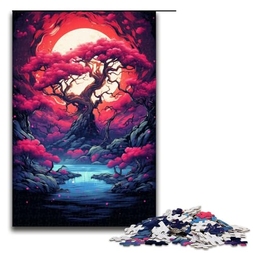 Puzzle für Erwachsene 1000 Teile Sakura Baum unter Vollmond Puzzlespiel Spielzeug lustig 75 x 50 cm von QSYFNBZL