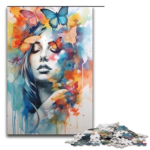 Puzzle für Erwachsene 1000 Teile Schmetterlingsmädchen Holzpuzzle Lernspielzeug Familienspiele 75 x 50 cm von QSYFNBZL