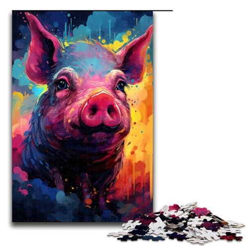 Puzzle für Erwachsene 1000 Teile Schwein ist von Spritzern umgeben viele Bunte Wolken Spielzeug intellektuelles Spiel ganze Familie 75 x 50 cm von QSYFNBZL