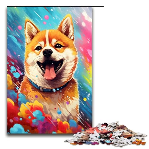 Puzzle für Erwachsene 1000 Teile Shiba Inu Baby ist von Spritzern umgeben viele Farben Puzzle Lernspiele für Zuhause DIY Spielzeug tolles Geschenk für Spiele 1000 Teile von QSYFNBZL