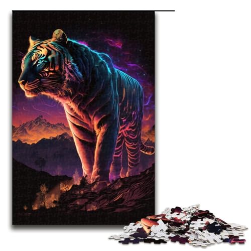 Puzzle für Erwachsene 1000 Teile Synthwave Tiger Puzzle für Lernspiele Herausforderungsspielzeug einzigartige Heimdekoration und Geschenke 75 x 50 cm von QSYFNBZL