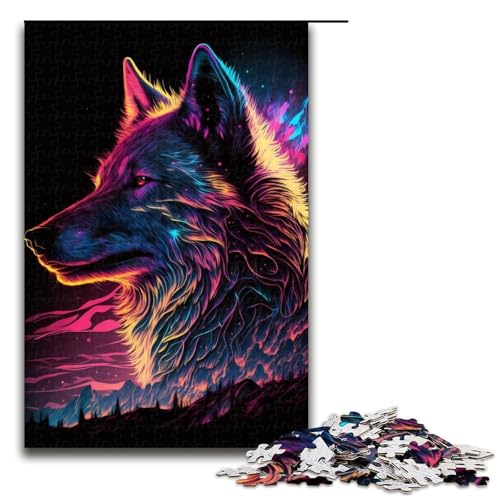 Puzzle für Erwachsene 1000 Teile Synthwave Wolf Puzzle für Lernspiele Herausforderungsspielzeug einzigartige Heimdekoration und Geschenke 75 x 50 cm von QSYFNBZL