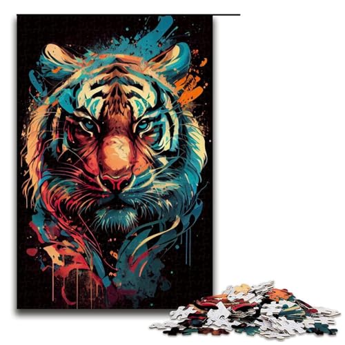 Puzzle für Erwachsene 1000 Teile Tigergesicht Spielzeug intellektuelles Spiel ganze Familie 75 x 50 cm von QSYFNBZL