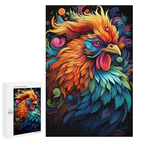 Puzzle für Erwachsene 1000 Teile bunt Psychedelischer Hahn Heimdekoration Puzzle Spielzeug Geschenk für die ganze Familie 75 x 50 cm von QSYFNBZL