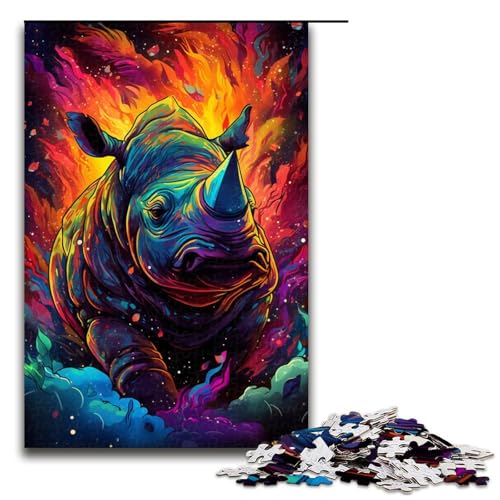 Puzzle für Erwachsene 1000 Teile buntes Nashorn Puzzle jedes Teil ist einzigartig anspruchsvolles Familienspaßspiel 75 x 50 cm von QSYFNBZL