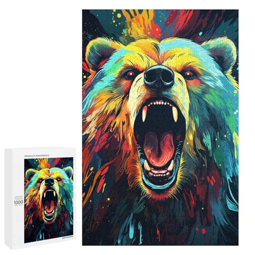 Puzzle für Erwachsene 1000 Teile buntes psychedelisches Bären Puzzle Spiele Spielzeug Geschenk geeignet als Schreibtischdekoration 75 x 50 cm von QSYFNBZL