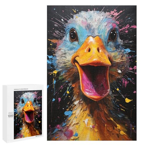 Puzzle für Erwachsene 1000 Teile buntes psychedelisches Ententier Puzzle Spiele Spielzeug Geschenk geeignet als Schreibtischdekoration 75 x 50 cm von QSYFNBZL