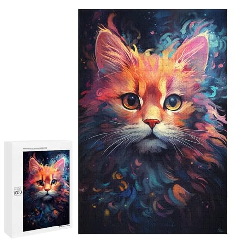 Puzzle für Erwachsene 1000 Teile buntes psychedelisches Fantasy Katzen Puzzle für Erwachsene Holzspiele für die ganze Familie Weihnachts und Geburtstagsgeschenke 75 x 50 cm von QSYFNBZL