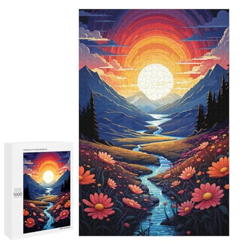 Puzzle für Erwachsene 1000 Teile buntes psychedelisches Feld in den Sonnenuntergangsbergen Puzzlespiele Spielzeug Geschenk geeignet als Schreibtischdekoration 75 x 50 cm von QSYFNBZL
