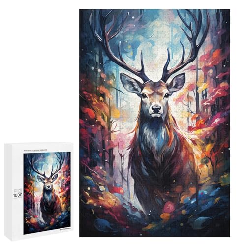 Puzzle für Erwachsene 1000 Teile buntes psychedelisches Hirsch Tierpuzzle für Erwachsene Holzspiele für die ganze Familie Weihnachts und Geburtstagsgeschenke 75 x 50 cm von QSYFNBZL