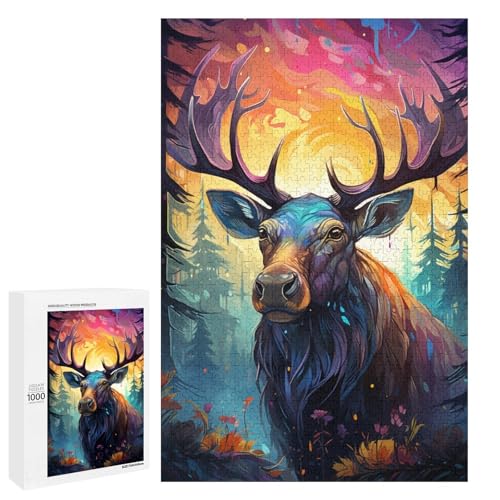 Puzzle für Erwachsene 1000 Teile buntes psychedelisches Hirsch Tierpuzzle für Erwachsene Holzspiele für die ganze Familie Weihnachts und Geburtstagsgeschenke 75 x 50 cm von QSYFNBZL