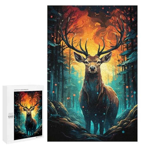 Puzzle für Erwachsene 1000 Teile buntes psychedelisches Hirsch Tierpuzzle für Erwachsene Holzspiele für die ganze Familie Weihnachts und Geburtstagsgeschenke 75 x 50 cm von QSYFNBZL