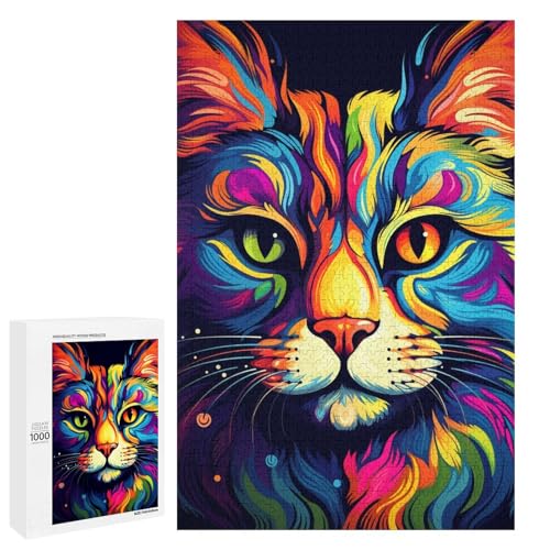 Puzzle für Erwachsene 1000 Teile buntes psychedelisches Katzen Puzzle Spielspielzeug lustig 75 x 50 cm von QSYFNBZL